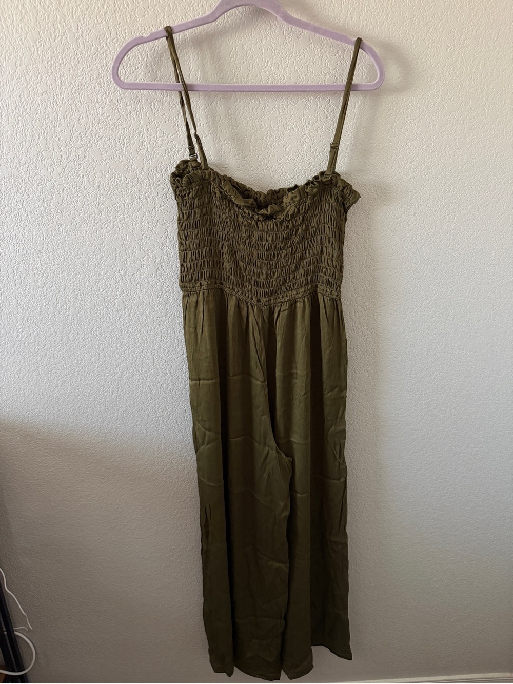 Pilcro Olive Green Smocked-Strap Wide-Leg Jumpsuit - Picture 4 of 5